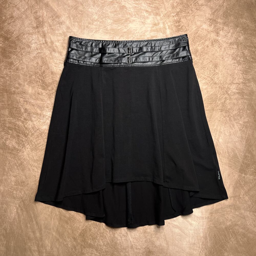 Tripp NYC High Low Black Faux Leather Belted Midi Skirt Goth Scene Punk Indie